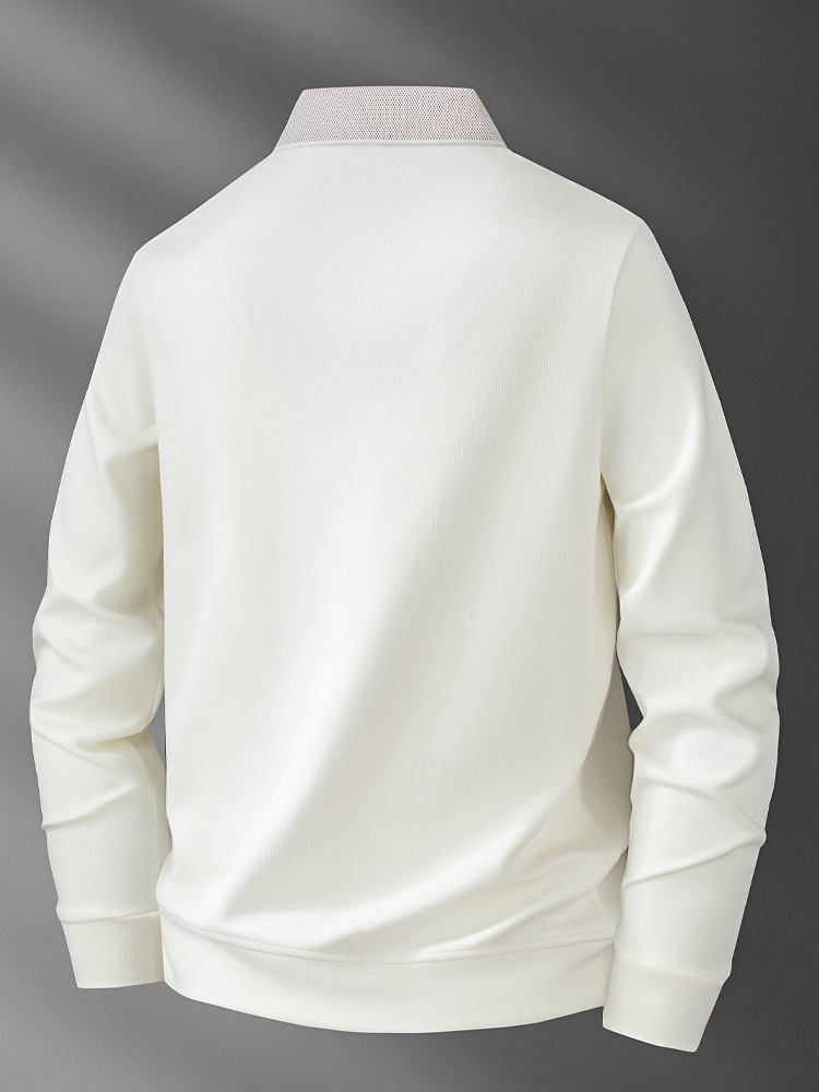 New Men's Stylish White Long-Sleeve Polo Shirt